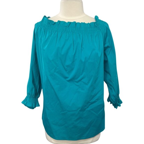 Lane Bryant On Off Shoulder Shirt Blouse Womens Size 26/28 Teal New WOT - Picture 1 of 7